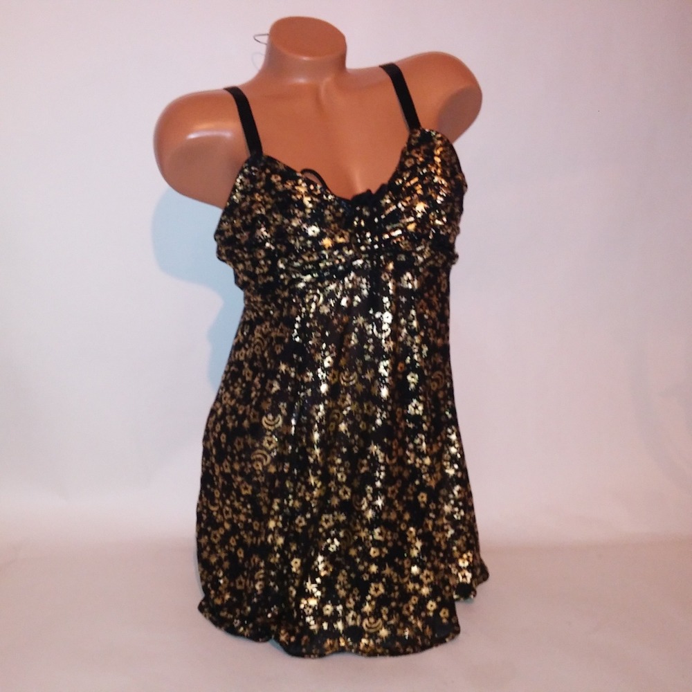 Torrid Lingerie Chemise Slip 2X Black Hold Stars Metallic Sheer Wireless